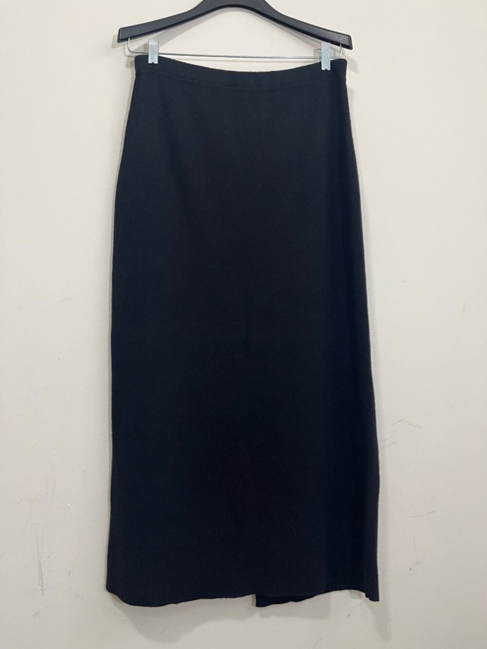 Vtg Icelandic Design Maxi Skirt L Black 100% Merino Wool Back Slit Academia Warm